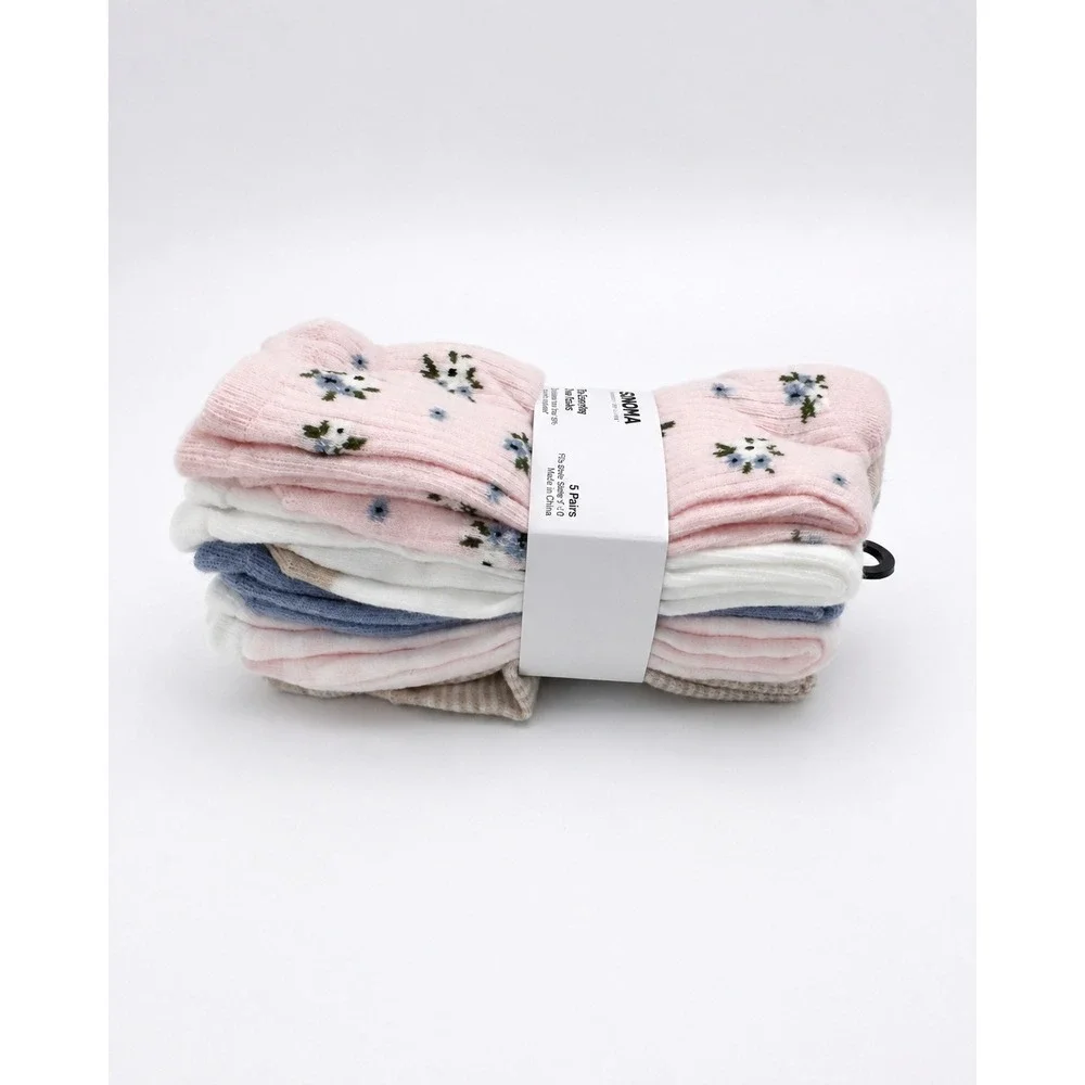 Sonoma Women's Everyday Crew Socks 5 Pair Pink Floral Shoe Size 4-10 NWT